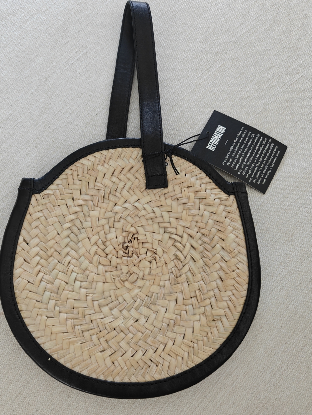 Reformation Parme Marin Tadlak Small Straw Bag with Black Trim NWT - Picture 4 of 6